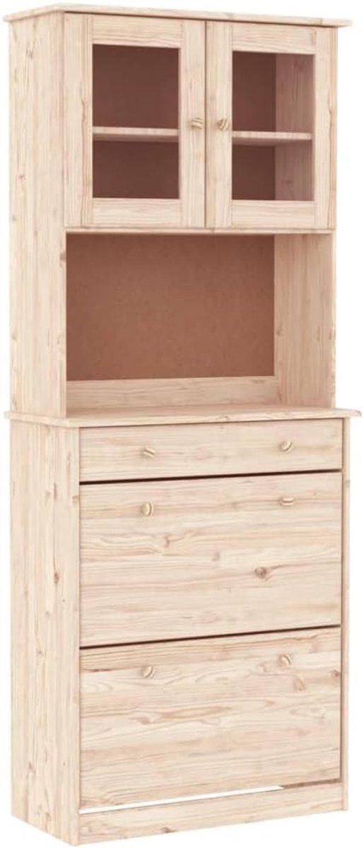 Highboard Natuurlijk Massief Grenenhout, Grote Glazen Kast, Moderne Sfeer, Ruime Opbergruimte, Stijlvol Scandinavisch Design, Eenvoudig Onderhoud, Rechthoekige Vorm, Stevige (Natuurlijk)