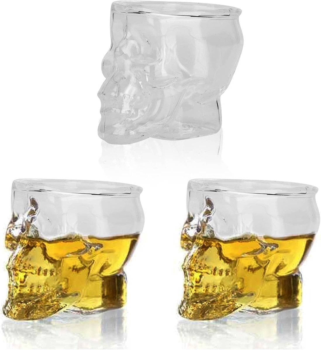 3Pcs schedel gezicht Shot glazen, 2.5oz zware basis whiskey Shot glas duidelijk drinken glas set voor whisky, cocktail, bier