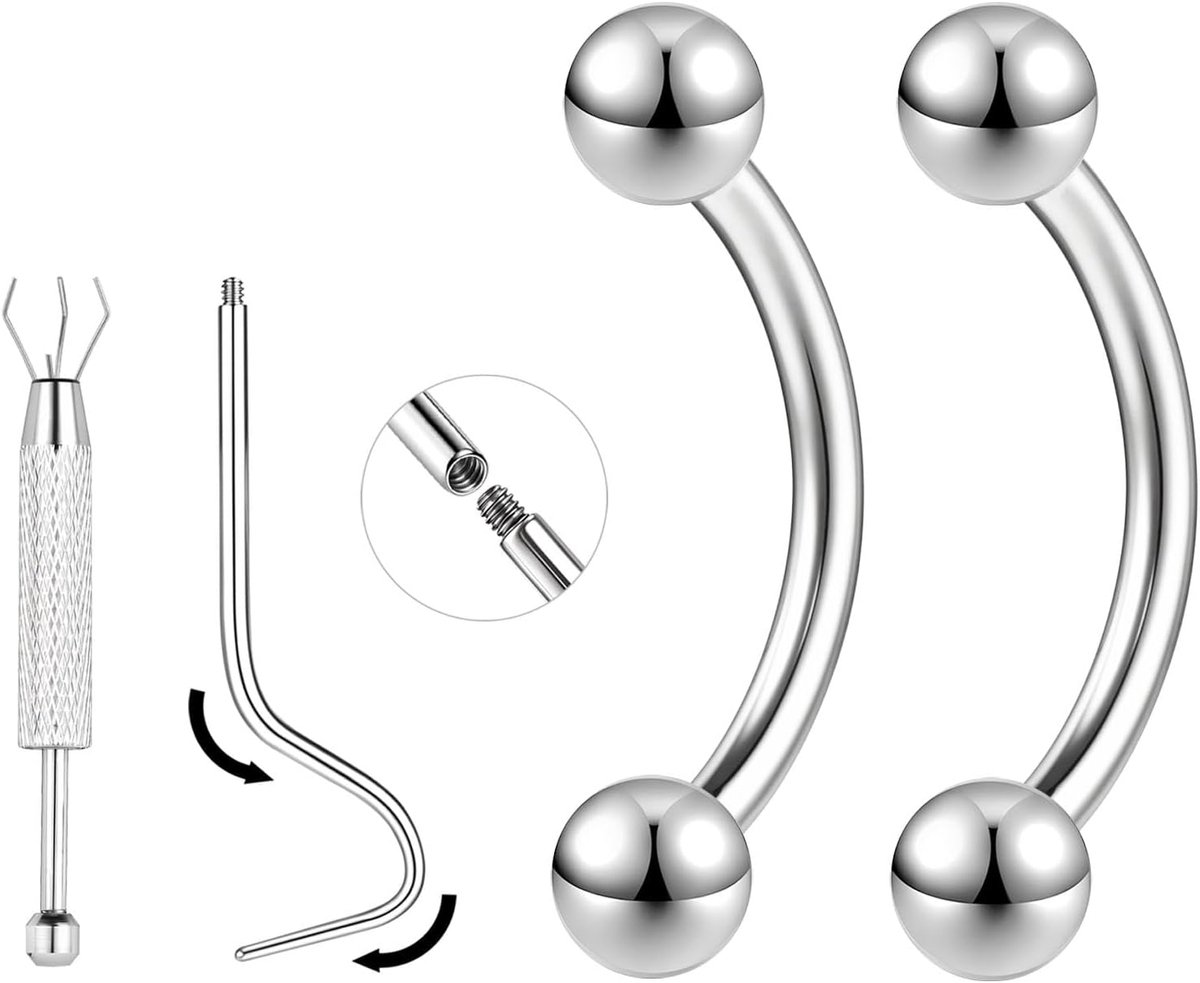 1 Paar 16G/18G Titanium Gebogen Rechte Barbell - Kleine Wenkbrauw Piercing Sieraden Tong Lip Rook Oor Rook Oor Ringen voor Vrouwen Mannen 6mm/8mm/10mm/12mm