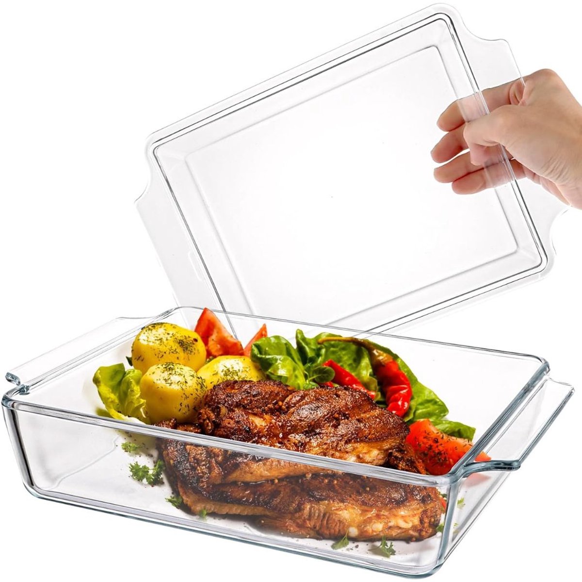 JCP® Ovenschaal met Deksel - Ovenschaal met Deksel Glas - Vaatwasserbestendig - Wit - 9cm x 29cm x 20cm