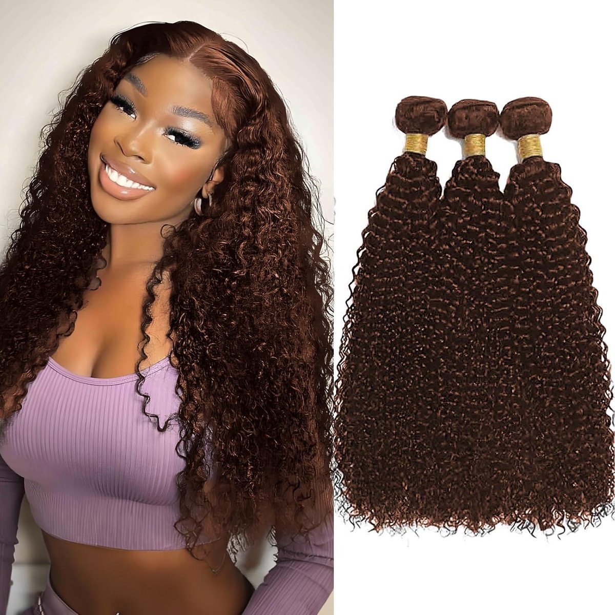 Brown Kinky Curly Bundles Human Hair 100% Unprocessed Brazilian Virgin Double Weft Weave Maagdelijk Haar Extensions for Black Women 14 14 14 inch