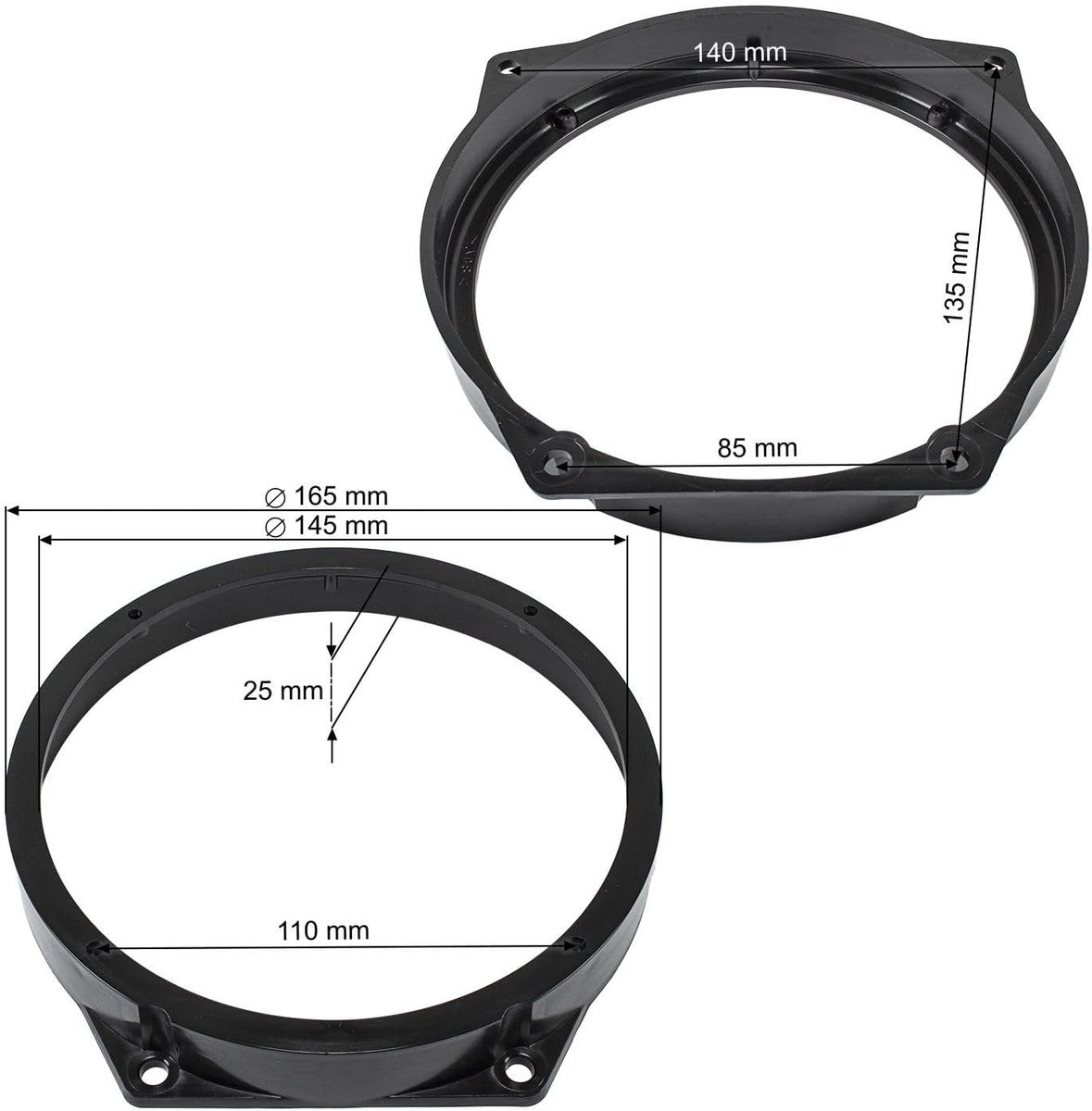 Tomzz Audio 2804-009 Luidspreker Rings Adapterbeugels compatibel met BMW Mini 2001-2008 voordeur voor 165mm DIN luidsprekers