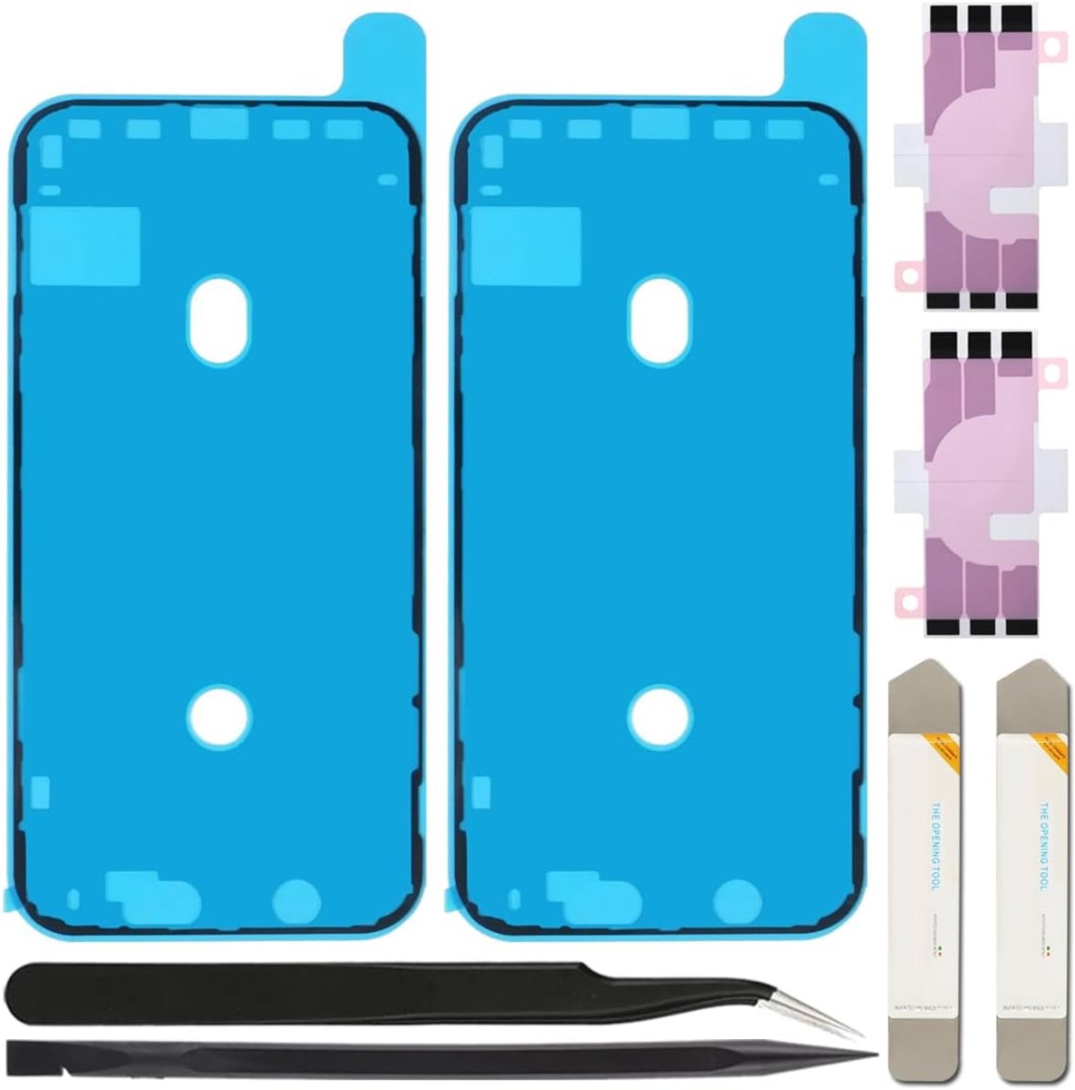 7-delige set zwarte lijmvervangers voor iPhone 11, waterdichte folie zelfklevende folie LCD-scherm lijm sticker & acculijm sticker. Inclusief gereedschap (15,5 cm/Zwart)