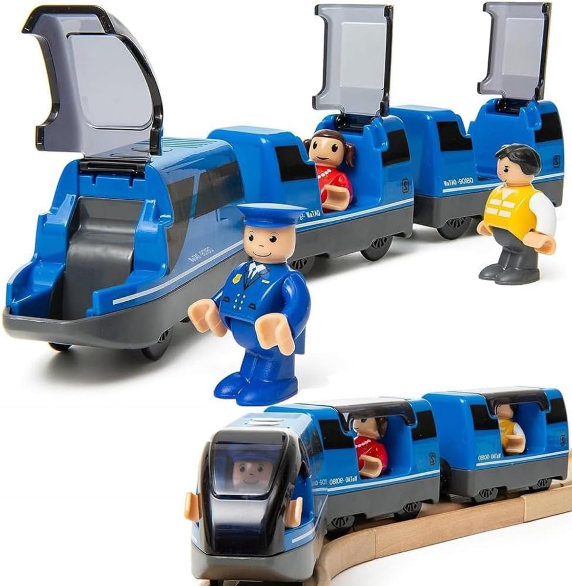Spoorweg elektrische locomotief houten trein, elektrische trein, kinderlocomotief compatibel met houten rails, kinderspeelgoed, jongens meisjes, peuters, speelgoed