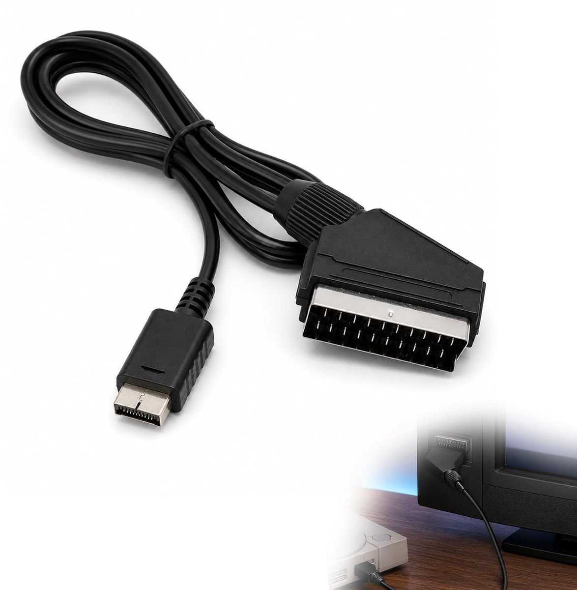 AV-kabel, compatibel met PS2, RGB-kabel, zwart, met scart-stekker en koperen kern voor gameconsoles en tv