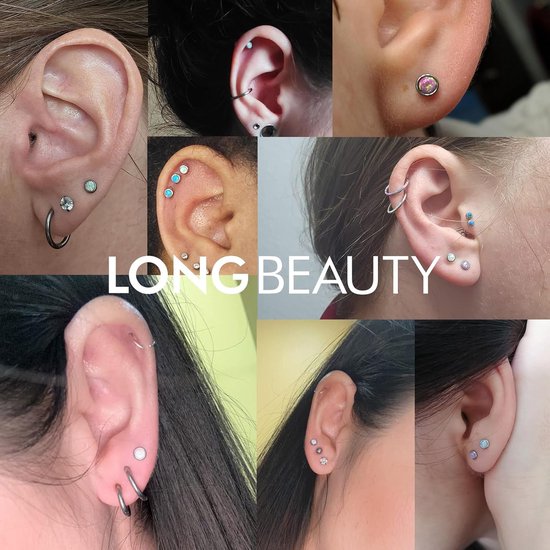 G23 titanium labret lippiercing steker 8MM 16G Medusa Monroe CZ opaal barbell tragus helix lip piercing, Opaal Zirkonia — afbeelding 2