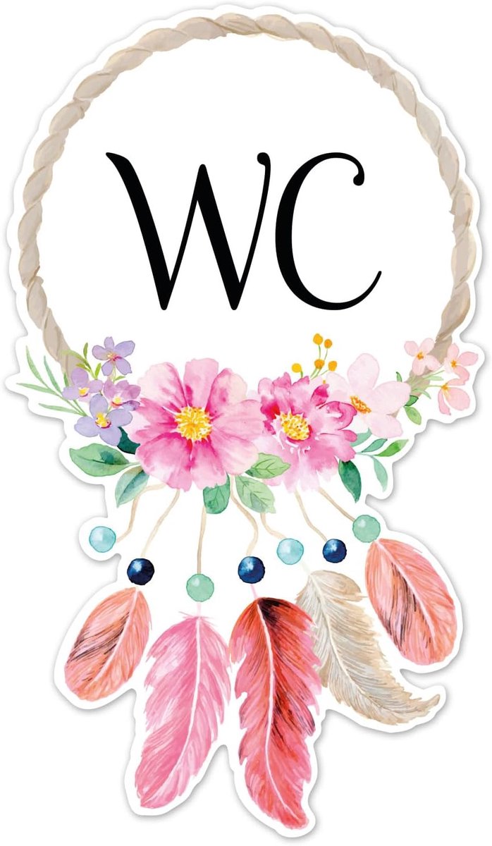 Younikat Deursticker badkamer WC Boho bloemen kleurrijk 17,3 x10cm - dv1230 | Permanente zelfklevende deursticker met kleurrijk Boho-bloemenmotief, ideaal voor het decoreren en aanduiden