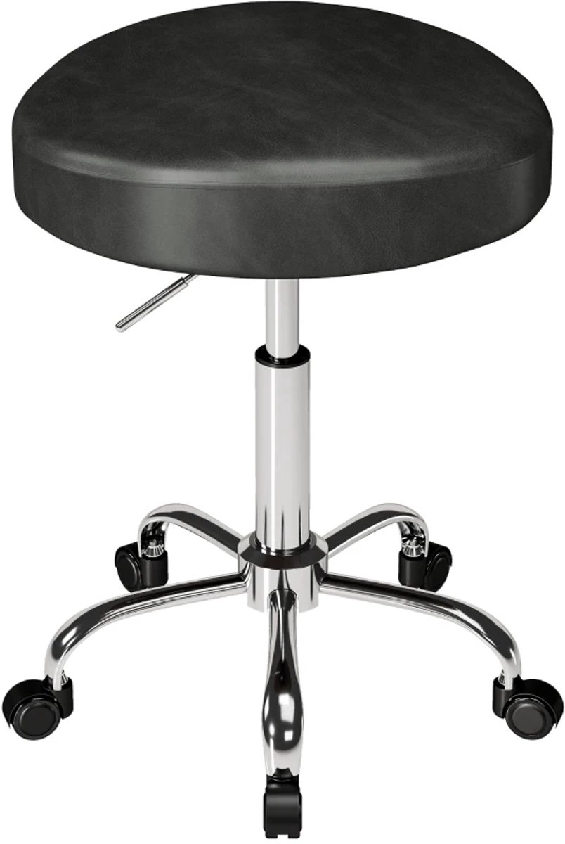 Zadelkruk op Wielen - Kapperskruk met Gewatteerde Zitting - Tabouret - 360° Draaibaar - In Hoogte Verstelbaar - Salonstoel - Kruk Stoel - Werkkruk - voor Kantoor, Salon, Massage, Spa - Zwart