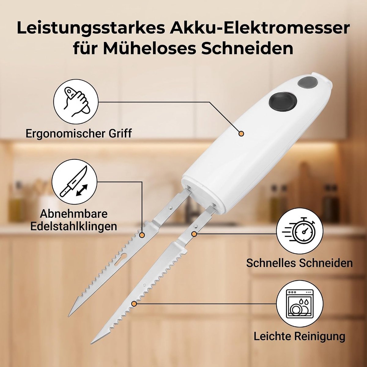 Elektrisch mes – net, biefstuk, snijden – roestvrij staal voor keuken, kalkoen, brood, kaas, groenten
