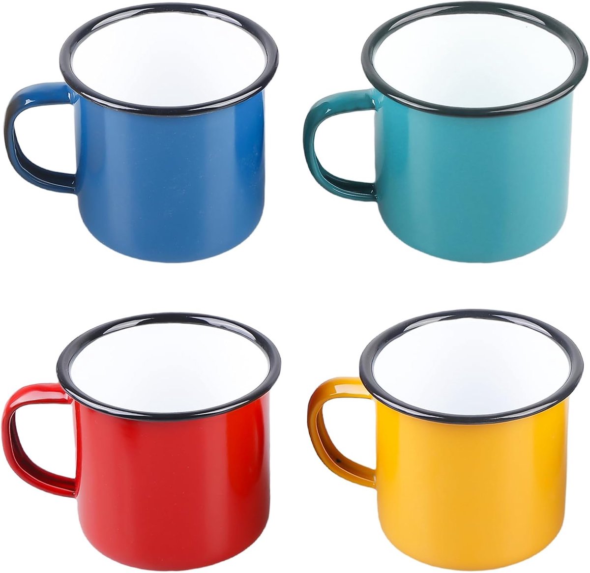 Mok 4-delige set, 350 ml Draagbaar en herbruikbaar emaille beker, porseleinen koffiekopjes theekopjes, rood/blauw/groen/geel Lichte camping mok voor thuis, feest, kantoor, of camping