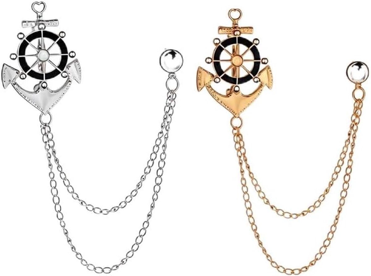 Broches en spelden voor dames, strass roer en kettingen, broches en spelden, dames, heren, sieradenaccessoire voor jassen, jurken, blazers, set van 2, Metaal