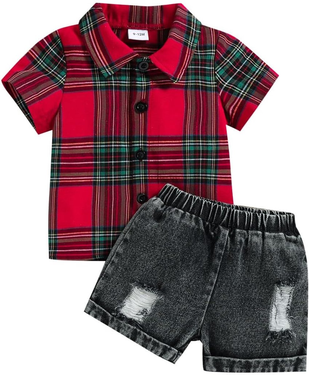 Kleding voor peuters, baby's, jongens, outfit, zuigelingen, schattig, bedrukt, korte mouwen, T-shirt, denim, gescheurde jeansshorts, casual, lente, zomer, outfits