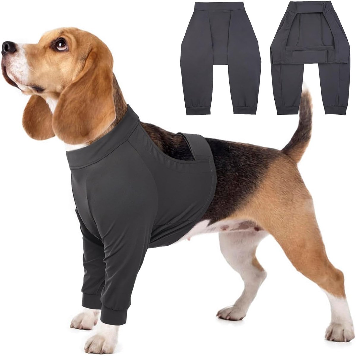 M Herstelpak voor honden met benen - medisch rompertje voor vrouwelijke honden, elleboog- en beenwondbeschermer, postoperatieve voorbeenmouw, hondenbeschermend shirt - grijs