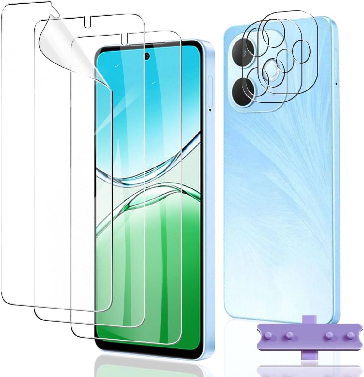 Displaybeschermfolie voor OPPO A5 Pro 4G/5G, 3 stuks TPU-hydrogelfolie, transparant, HD, zacht, TPU-folie en 2 cameralensbeschermers, flexibele displaybescherming