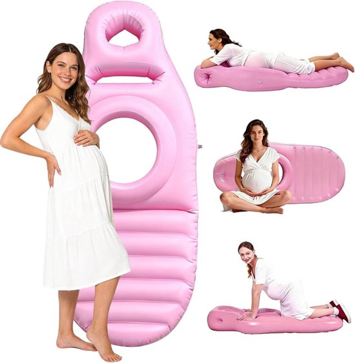 SnelShoppen - Inflatable Air Mattress voor Zwangere Vrouwen, Ergonomisch Zwangerschapskussen met Buikopening, Dikke PVC Luchtbed, Roze, Ideaal voor Sl