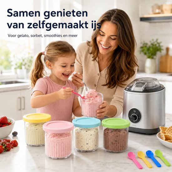 Set van 4 Ijsbekers Geschikt voor Ninja Creami - Herbruikbare Ijscontainers met Deksels en Lepels - Compatibel met NC300, NC301 & NC299AMZ Serie - 0.71L - BPA-Vrij — afbeelding 4