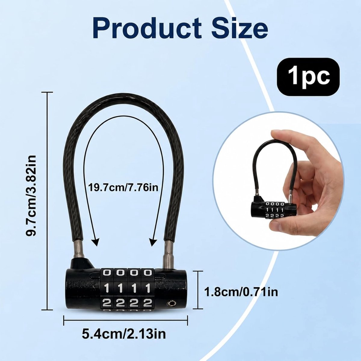 Combinatie Hangslot - Zwart - Standaard Maat - Zinklegering met Rubberen Stalen Kabel - Voor Kasten en Buitenbeveiliging
