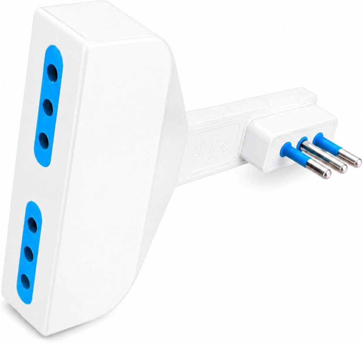 SnelShoppen - Ruimtebesparende Adapter Wit met 2 Italiaanse Stopcontacten 10 A, Stekker 10 A 2P+T, AC 220 V Max. 1500 W voor Thuis en Kantoor