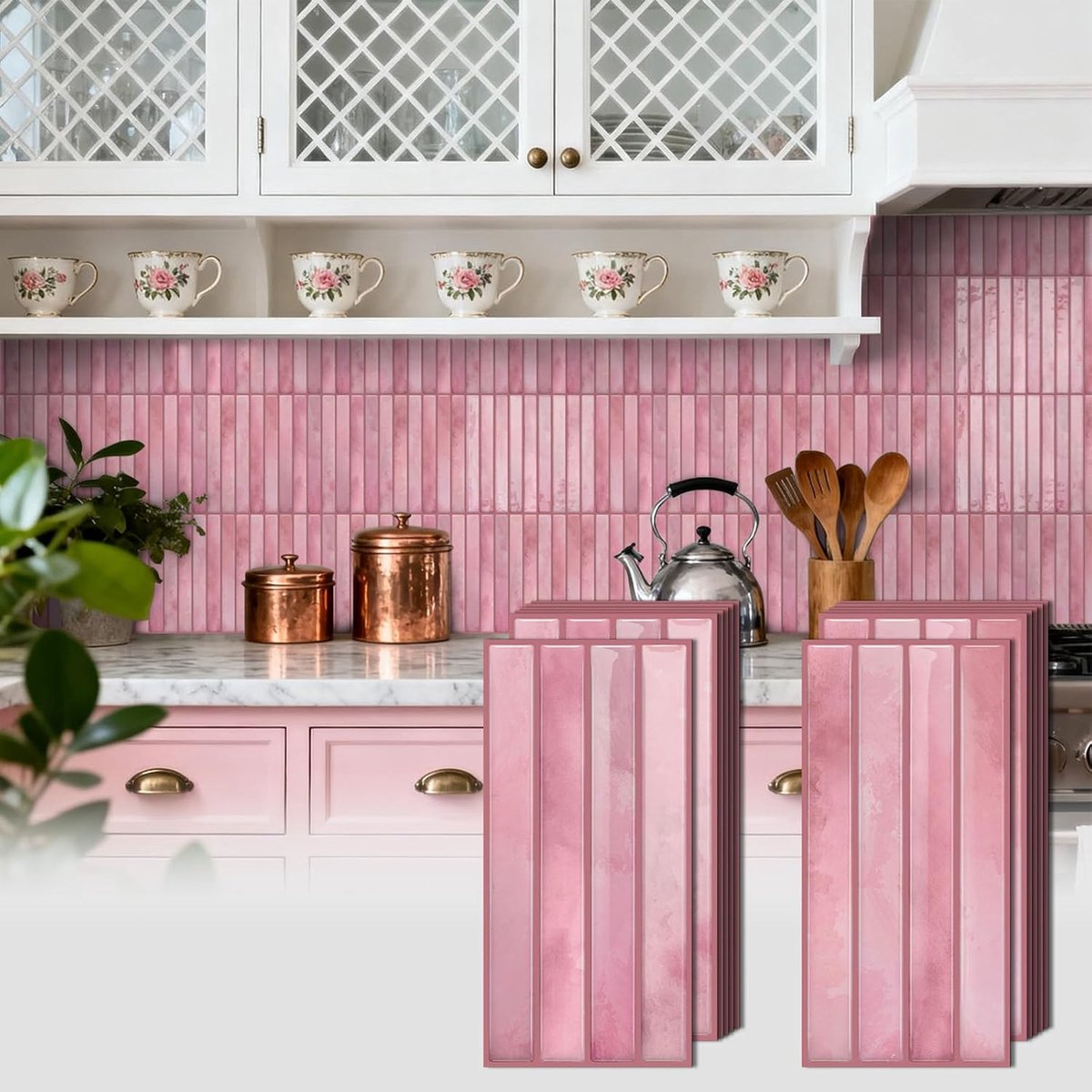 Zelfklevende tegels keuken - 10 stuks - 3D-tegelstickers - tegels - zelfklevend - metro wandtegels - keukentegels - keukenachterwand - badkamer - 24 - 6 x 12 cm (roze)