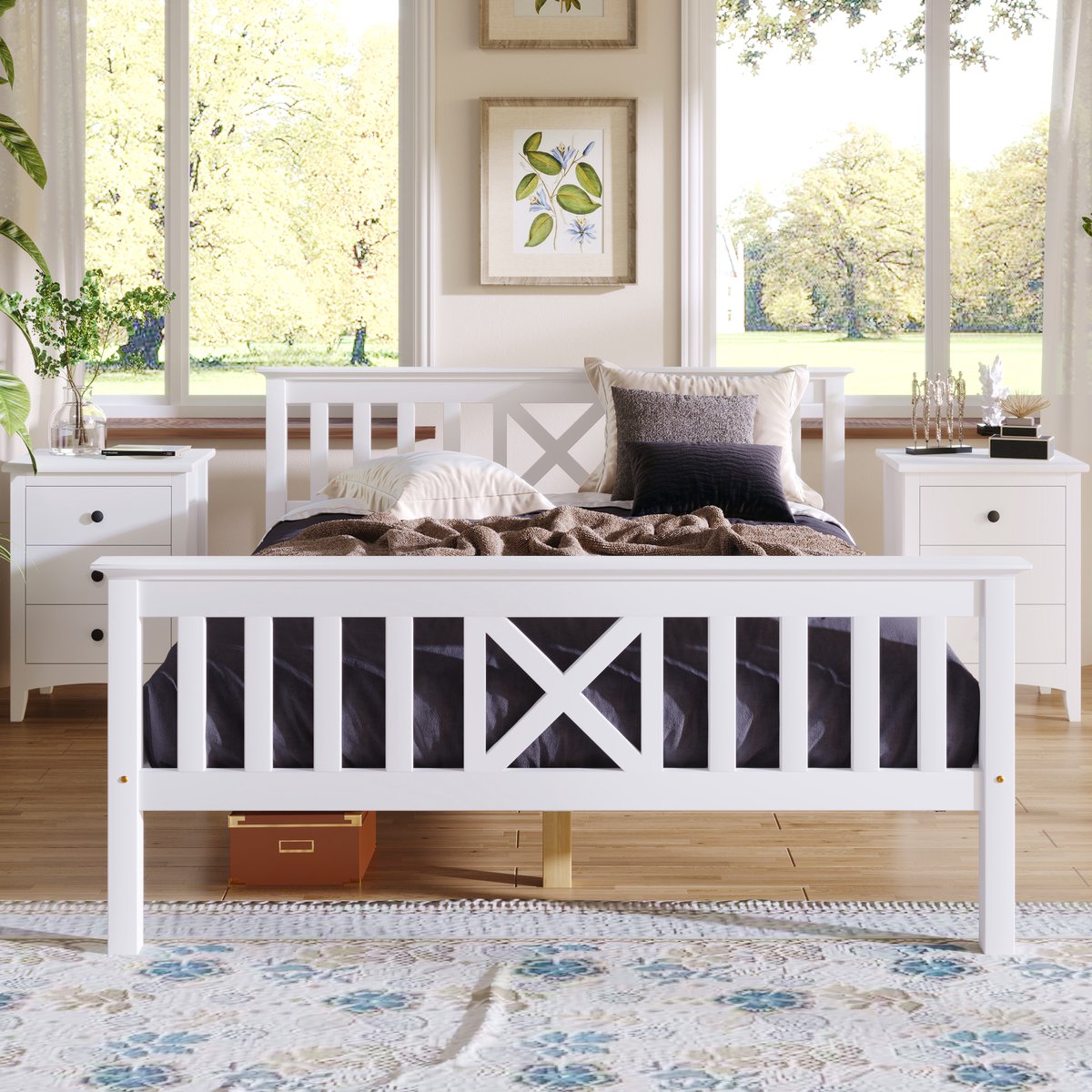 Kinderbed - voor matras 140 x 200 cm - wit - met opbergruimte en lattenbodem - matras niet inbegrepen - voor de slaapkamer
