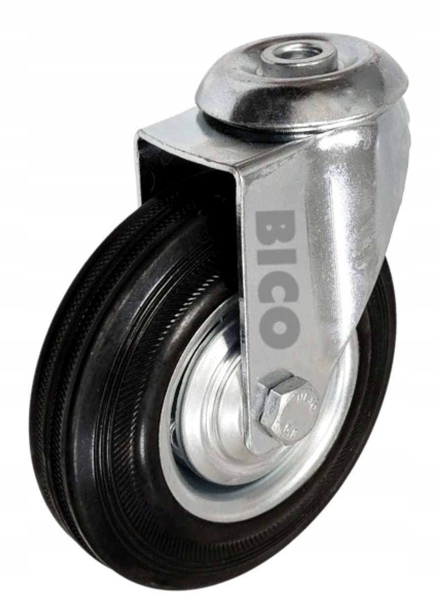 Zwenkwiel metaal/rubber 125mm, 100kg belastbaar, montagegat 12,5mm