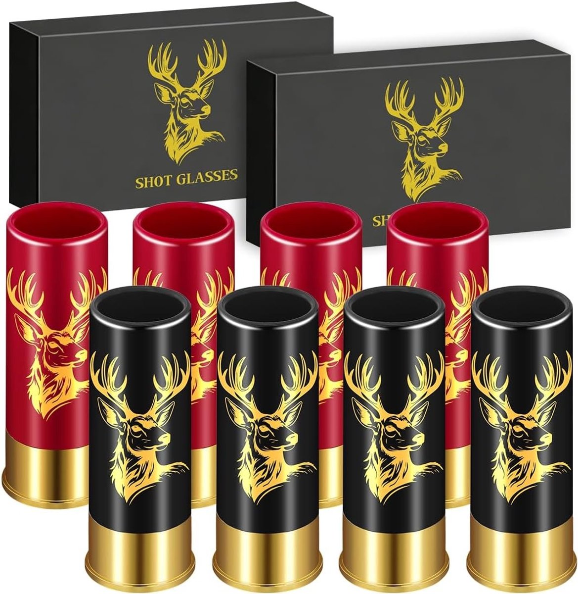 Borrelglazen met gekantelde hertenkop - Zwart - 45 ml - Kunststof - Voor Jagers en Feestjes