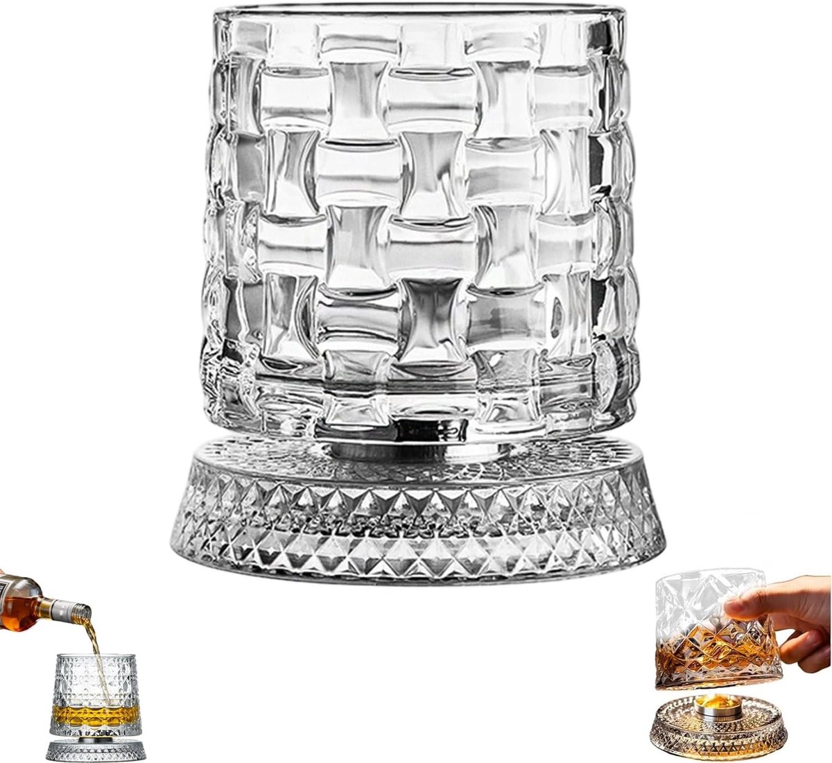 Casalora Whiskeyglas – 360° Draaiend Whiskyglas – Old Fashioned Tumbler met Roterende Bodem – Luxe Cadeau voor Bourbon, Scotch en Cocktailliefhebbers