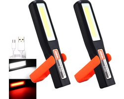 COB LED-autowerklamp – Magnetische stripverlichting – Handlamp – Noodwerklamp – Zaklamp met hoge lichtintensiteit – Werkplaatslamp – USB-oplaadbaar – Met magnetische haak – 2 stuks