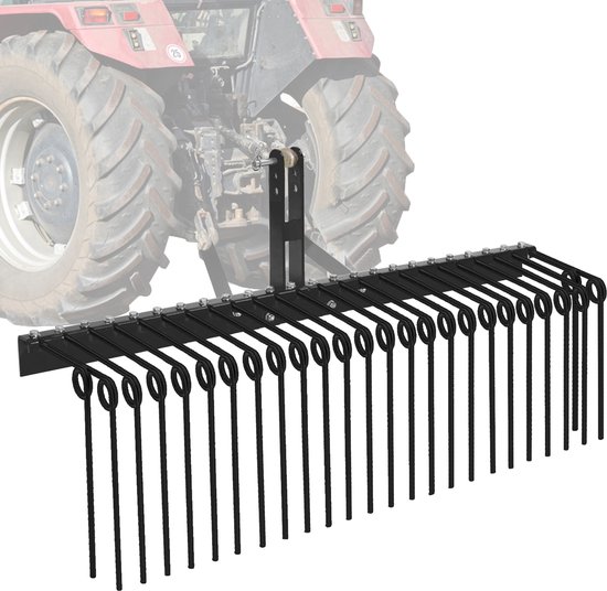 HoerFuriy - 183cm Achtertrek Landscape Hark Voor Tractor - 3‑Puntsophanging Met 30 Veren Tanden - Zware Stalen Hark Voor Tuin‑En Veldreiniging - Zwart (Fijne Kwaliteit) — afbeelding 4