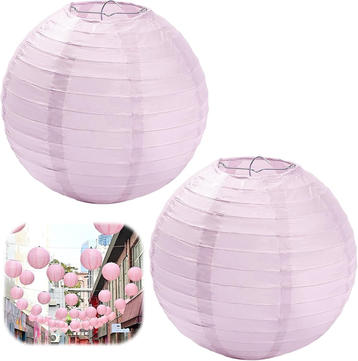 Ronde papieren lampionnen in roze, 20 cm - Perfect voor creatieve DIY-projecten en stijlvolle feestdecoraties