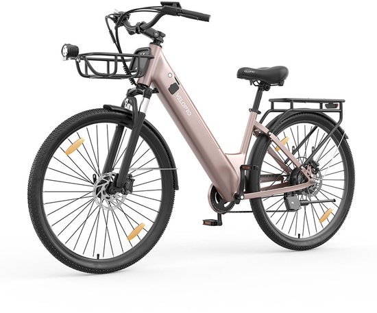 SmarAI C1 Pro Elektrische Stadsfiets 28 Inch - 250W Motor - 36V18Ah Accu - Extra Groot Bereik tot 120 km- Shimano 7 versnellingen - Verende Voorvork - Inclusief Fietsmand en Slot-Champagne Goud — afbeelding 2