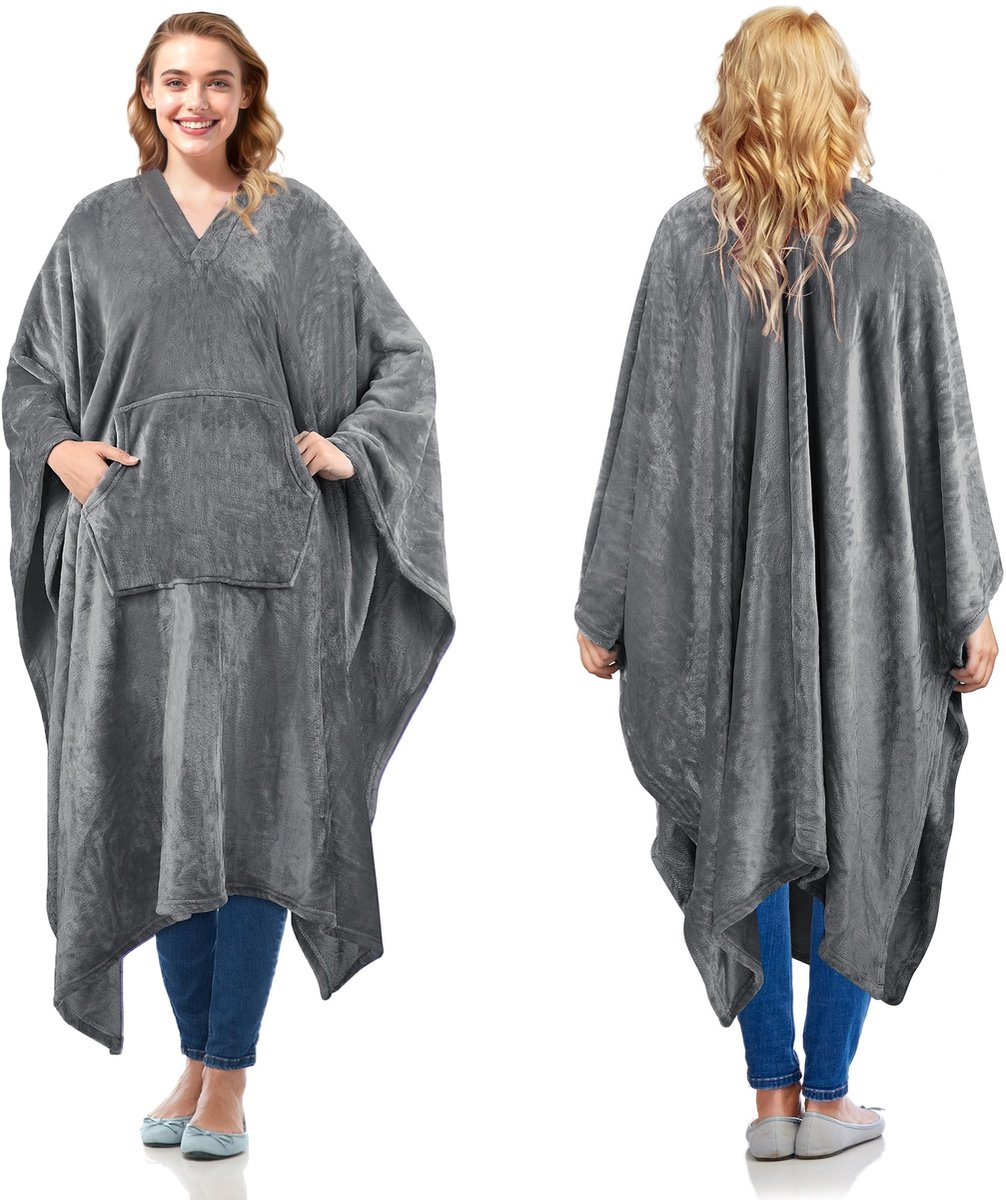 SolidKeus - Fleece Poncho Deken voor Volwassenen en Kinderen, Comfortabel en Draagbaar
