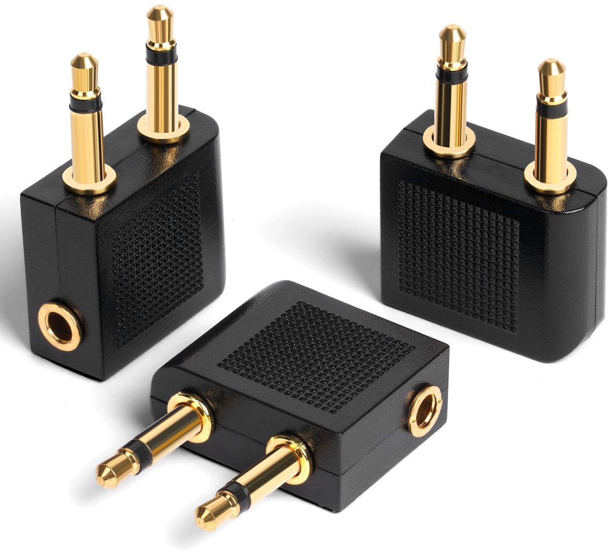 SolidKeus - Universele Vliegtuigadapter, Set van 3 Gouden Hoofdtelefoons