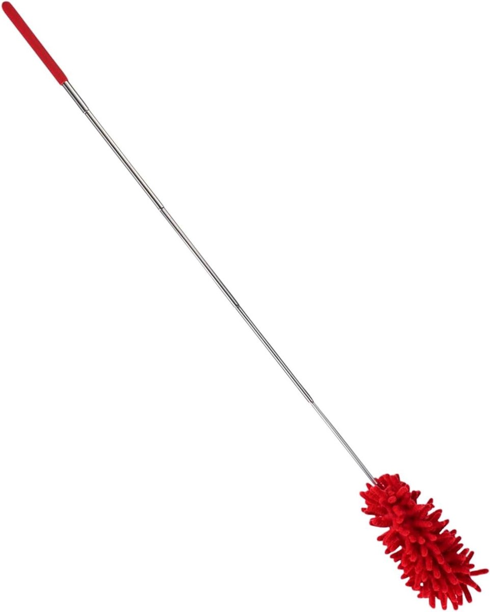 Plumeau met Telescoopsteel - Stofwisser uitschuifbaar - Stof Verwijderen - Wasbare Polyester Hoes - 26-76 cm - Rood