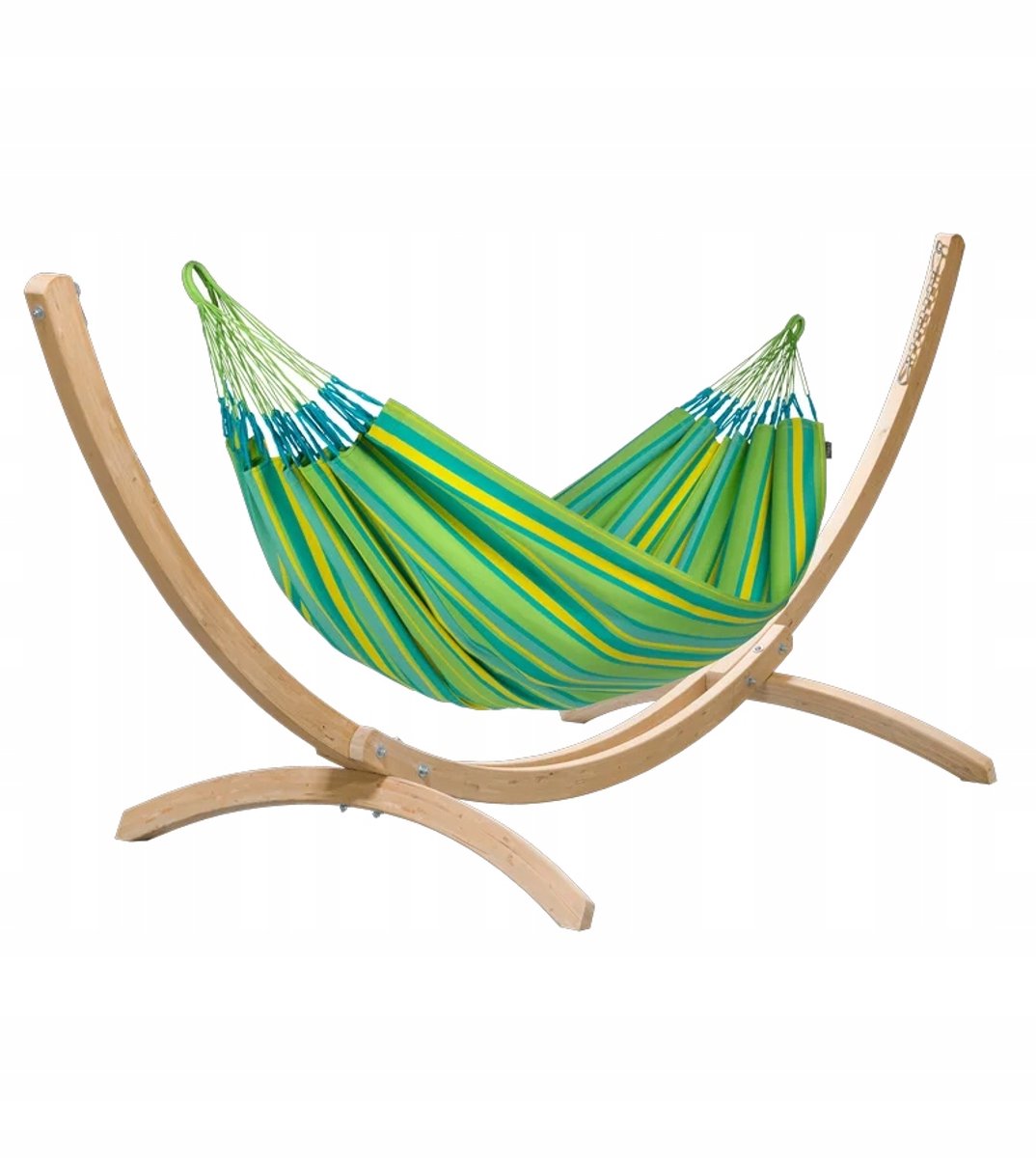 Brisa Lime Dubbele Hangmat met Houten Standaard - Weerbestendig