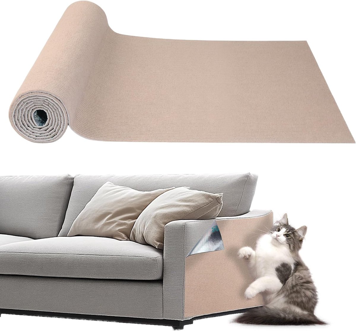 Zelfklevende krabmat voor katten, 40 x 200 cm, kattenkrabmat, krasbescherming voor bank, kat, doe-het-zelf kattentapijt, muur, krasbescherming voor kattenstandaard, bank, kattentoren (kaki)