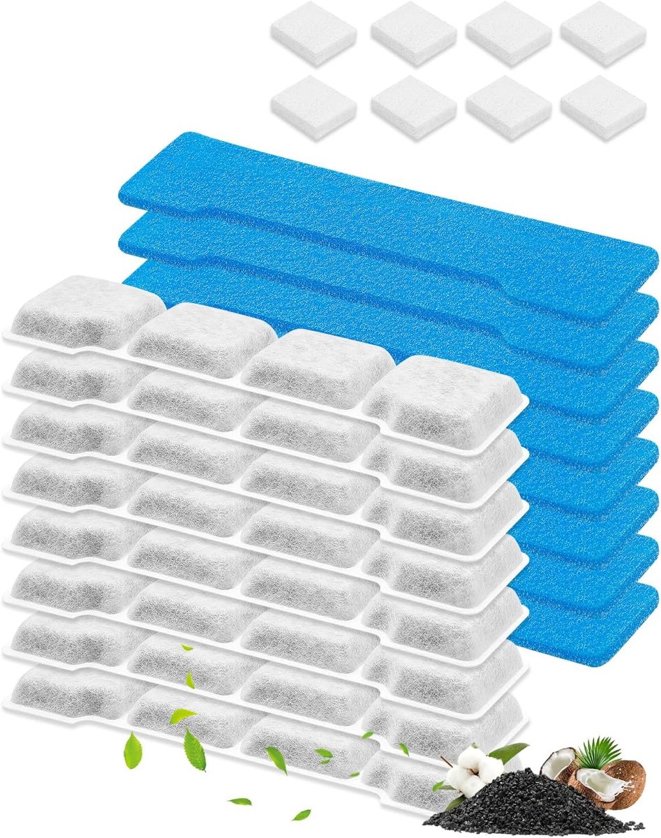 Set van 8 filters voor kattenfontein, compatibel met Sibays & compatibel met Kastty 15 l/4 gal, vervangingsfilter voor hondenwaterfonteinen, meerlaags filtersysteem, 8 voorfilters + 8 filters +