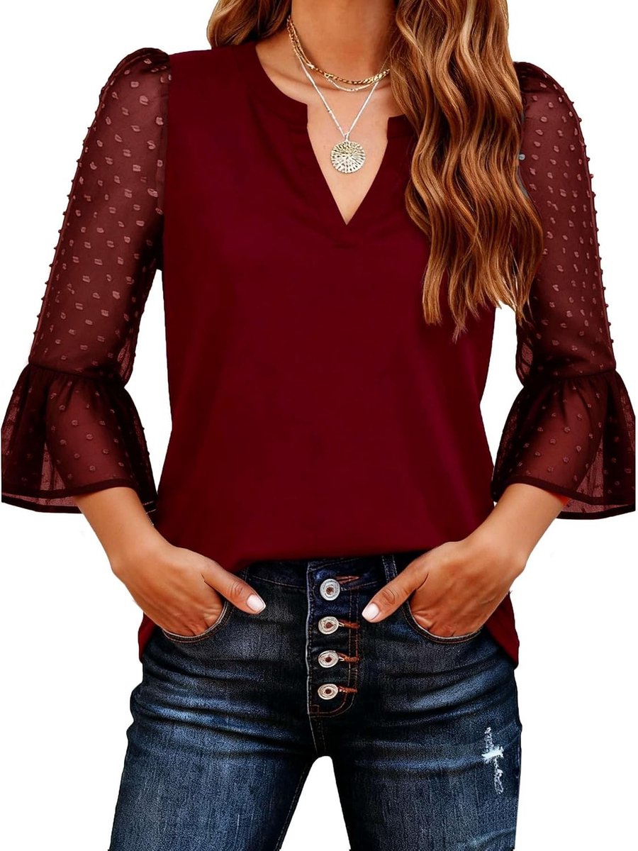 Kanten tops dames blouse elegante 3/4 arm shirts zakelijke outfit shirt blouse tuniek tops