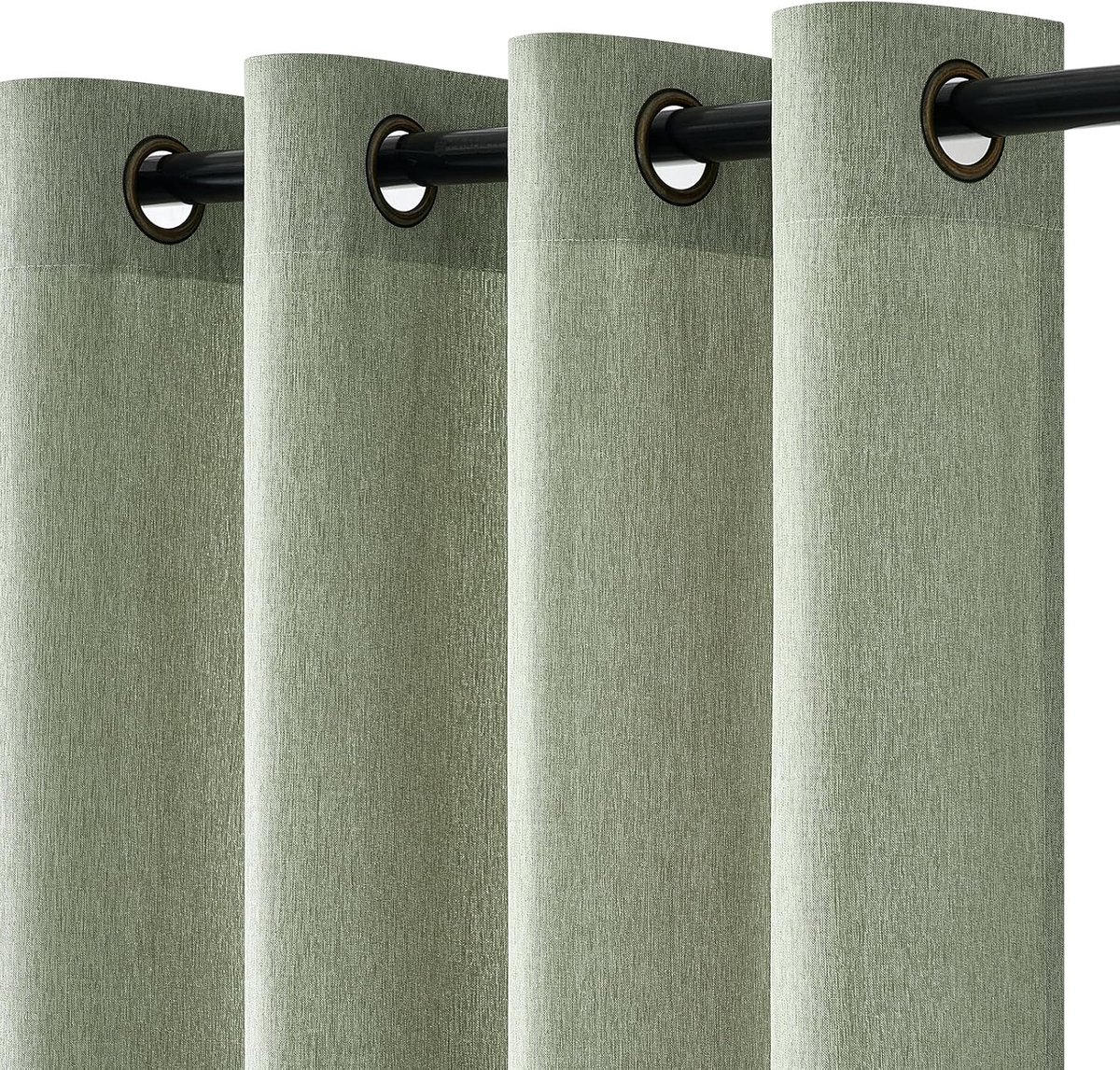 Woonkamergordijnen, linnenlook, boho, met inslagringen, halftransparant, lichtfilter, voile gordijnen met ringen, saliegroen, 245 x 140 cm (h x b), voor slaapkamer, balkondeur, set van 2