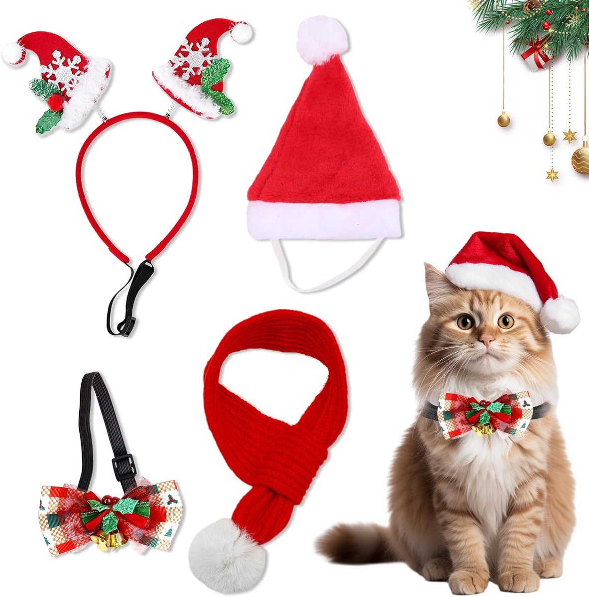 Kostuum voor Katten Honden, 4 Stuks Muts en Sjaal voor Huisdieren, Diadeem Hoed Sjaal en Vlinderdas voor Kleine en Middelgrote Honden en Katten