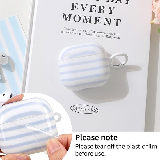 Compatibel met beschermhoes voor AirPods 4e generatie met reinigingsset, schattig, horizontale strepen, esthetisch strependesign, schokbestendig, voor deur, sleutel, zachte hoes, blauw van compatibel — afbeelding 5