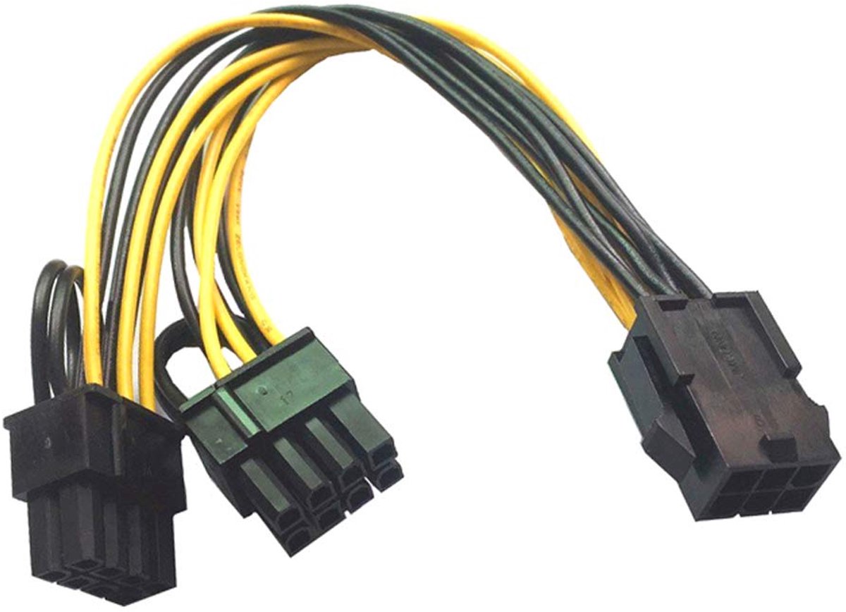 Grafische kaart Power Adapter - 6pin PCIe naar 2x 8pin (6+2) PCI-Express adapter, 18cm GPU VGA Mining videokaartconverterkabel, PCI Express Power netsnoer