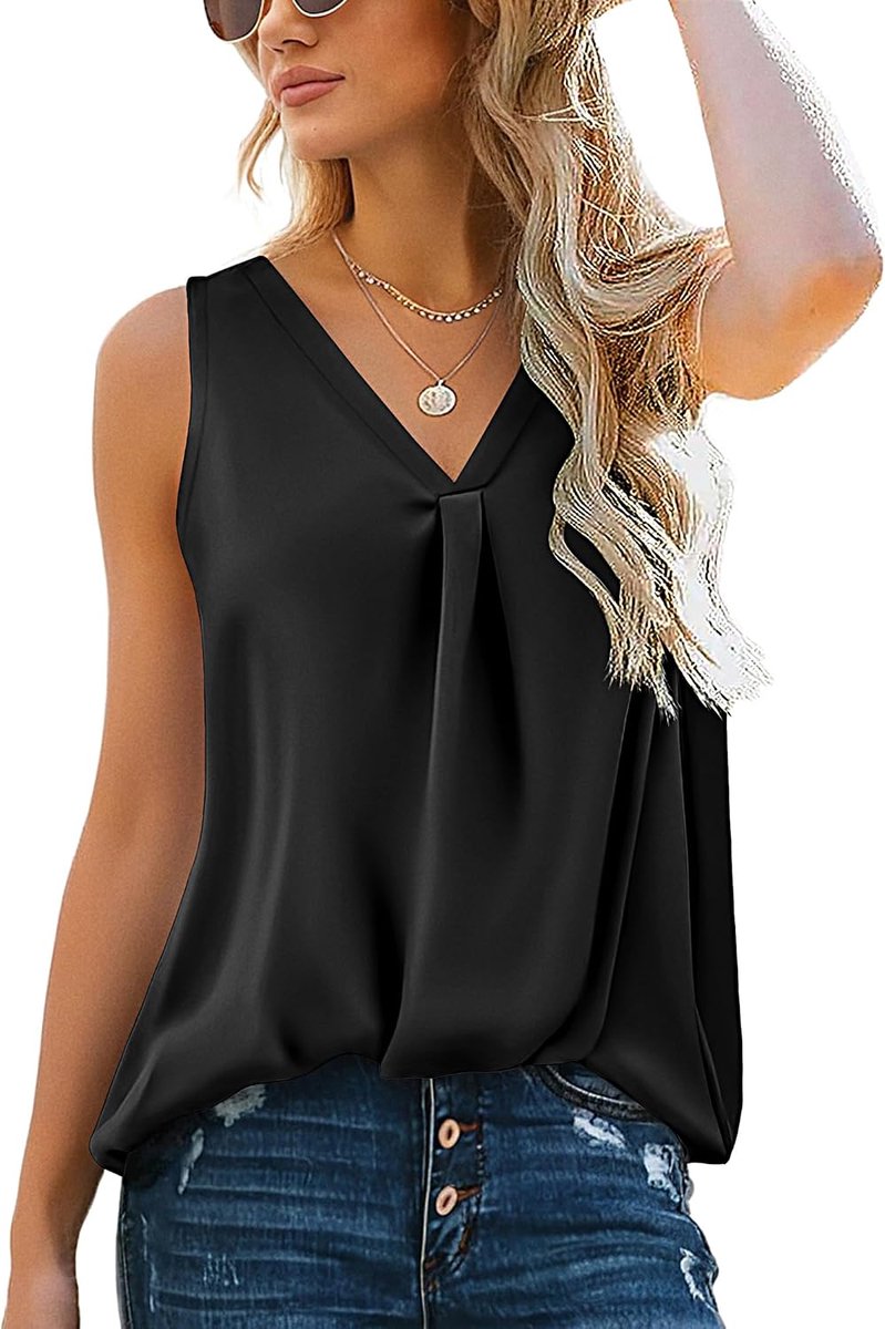 Tops Dames Satijn Tank Top Zomer Mouwloze Blouse Tops Casual V-hals Tanktops Elegant Tops Casual Blouses Shirt