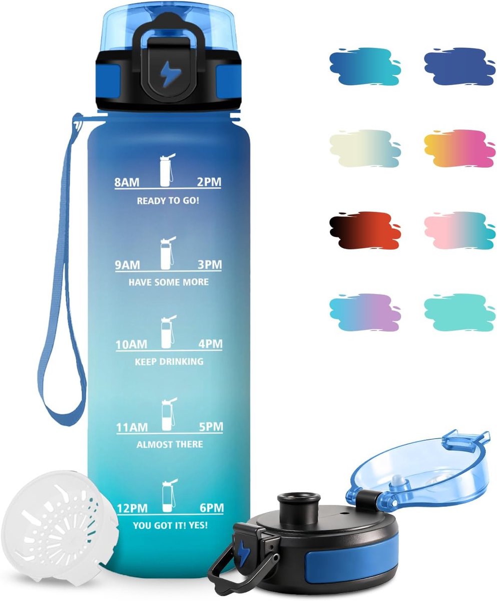 Drinkfles voor meisjes, 500 ml, met filter, lekvrij, gemakkelijk mee te nemen, waterfles met tijdweergave, voor kamperen, hardlopen, reizen, kantoor