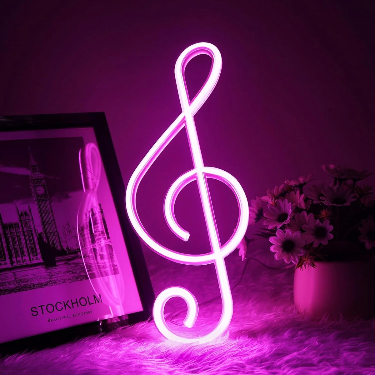 Note Neonborden, USB-neonverlichting, neonlichten voor wanddecoratie, led-neonborden, batterij of neonverlichting, USB-voeding, voor bar, muziekstudio, roze licht