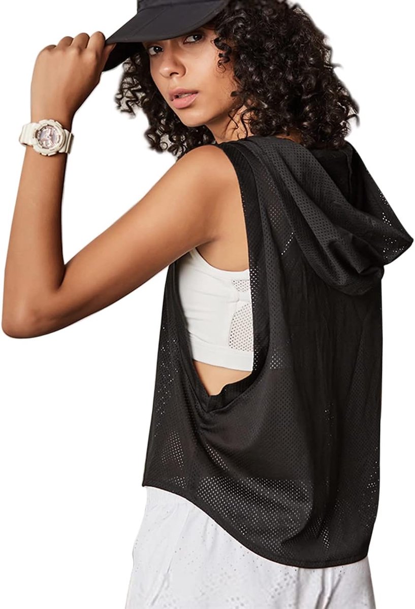 Fitness Mouwloze Mesh Hoodie Sportloop T-shirts Workout Tops