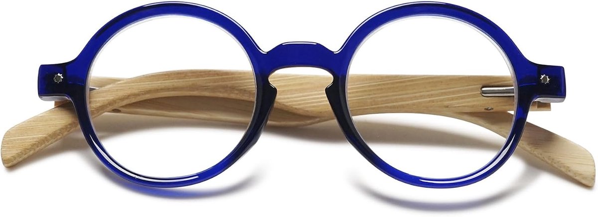 Retro leesbril, rond, voor dames en heren, leeshulp, klein, vintage, houten beugel, zichthulp, zonder blauwlichtfilter, bril met sterkte