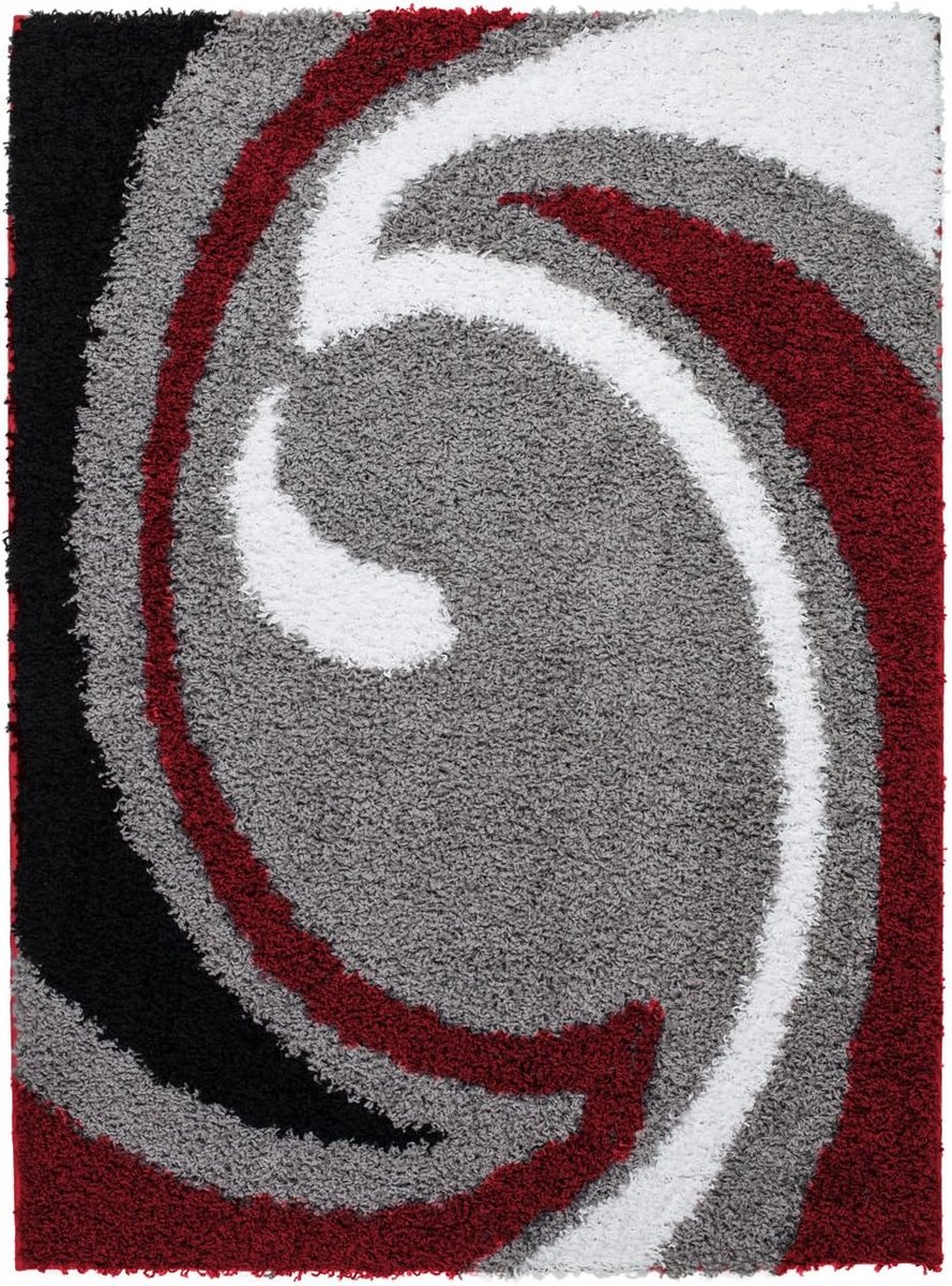 Carpet city % verkoop tapijt modern hoogpolig shaggy woonkamer golfpatroon rood wit maat 80/300 cm