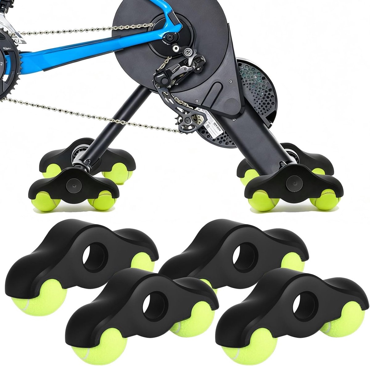 4 stuks Rocker Plate Feet voor indoor fietsen, Snap Rocker voeten adapter, wipplatvoetadapter set met 8 tennisballen voor Wahoo Kickr Core fiets weerstandstrainer