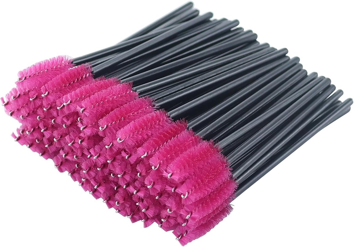 100 stuks wegwerp-wimperborstels, mascara, toverstaf, wimper-wenkbrauwapplicator, cosmetische wimperborstel, wenkbrauwkwast, make-upkwasten, gereedschapsset (zwart-roze)